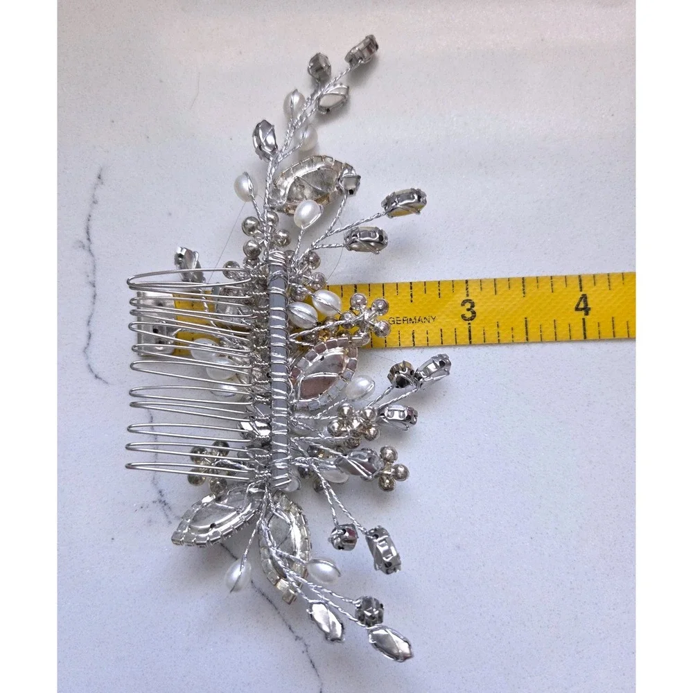 Silver Tone Faux Pearl and Crystal Bridal Hair Comb Floral Wedding Headpiece
